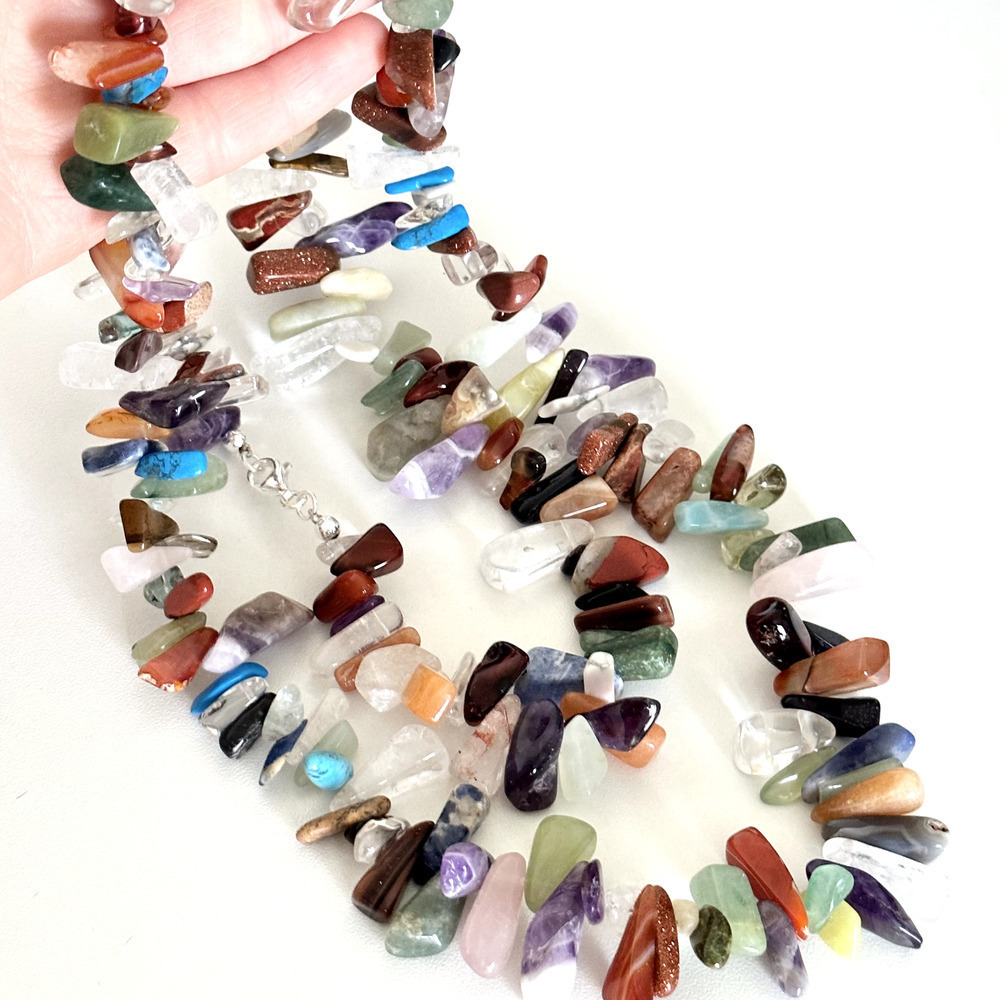 Vintage 925 Sterling Silver Multi Gemstone Nugget Chunky Statement Necklace 36" - Picture 14 of 14